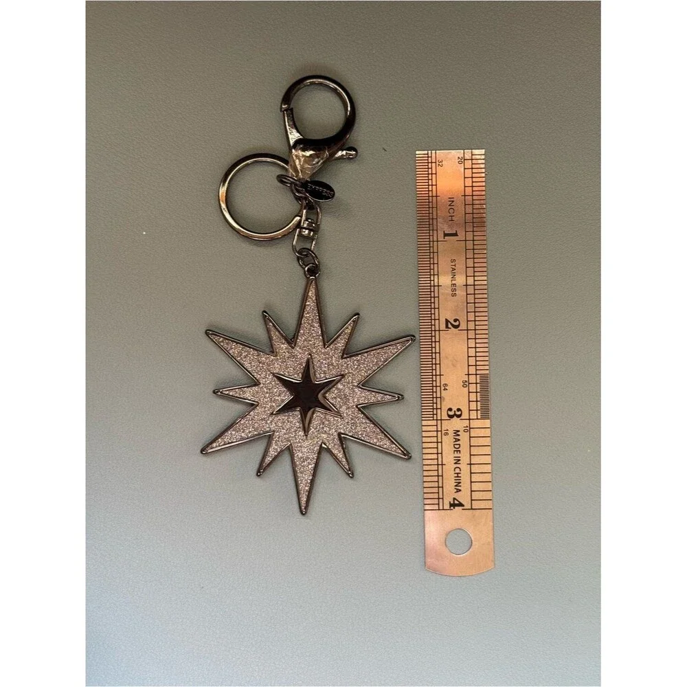 NWOT Express Starburst Glitter Keychain Bag Charm Gunmetal Silver Star Gift